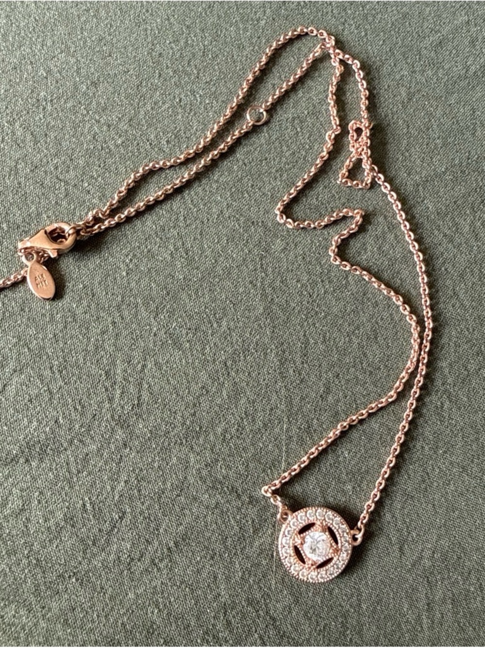 Pandora Rose Gold Circular Pendant Necklace with Crystal Accent